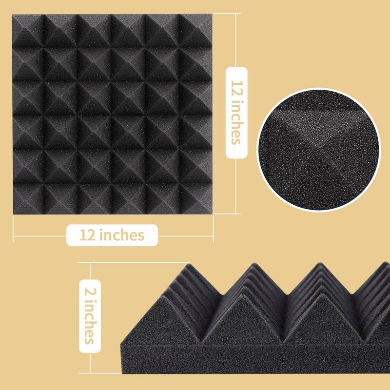 AUSLET 36 Pack Acoustic Panels 12 x 12 x 2 Inches, Pyramid Sound Proof Foam Panels for Wall, High Density Black Acoustic Foam Panels,Soundproof Wall Panels - Image 2